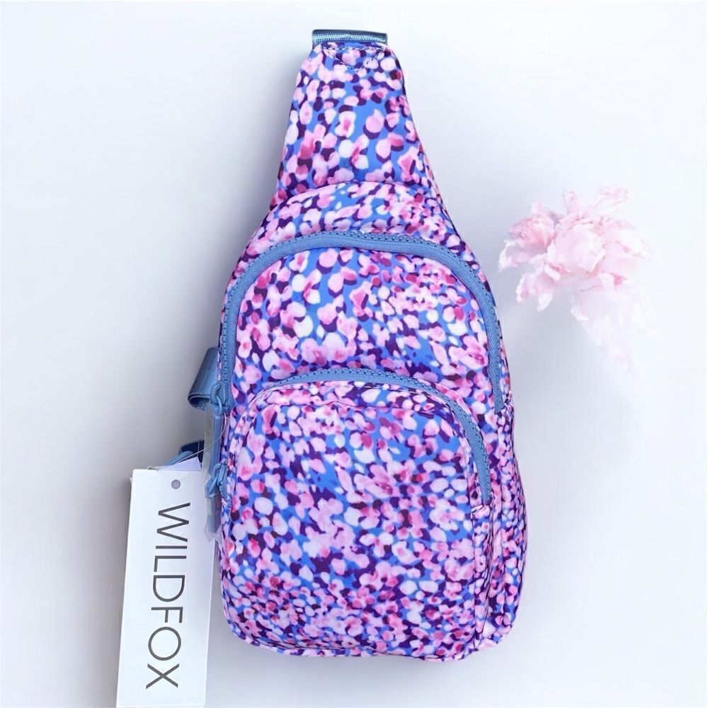 NWT New Wildfox Sling Bag/Backpack Pink/Purple/Blue Dots w/Blue Strap